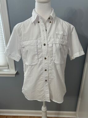 L.L. Bean Fishing Shirt Women's Small White Short Sleeve Vented Trail Hiking